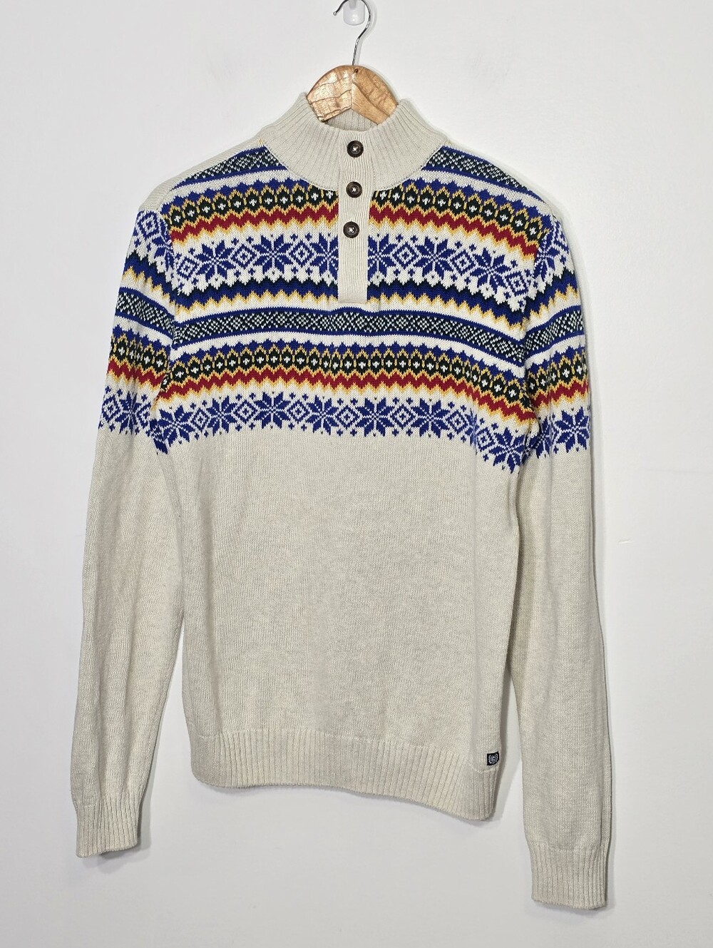Chaps Fair Isle Nordic Knit 100% Cotton Quarter Button Sweater Men's Sz Medium
